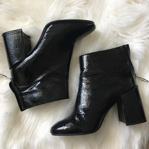 patent leather chunky heel boots